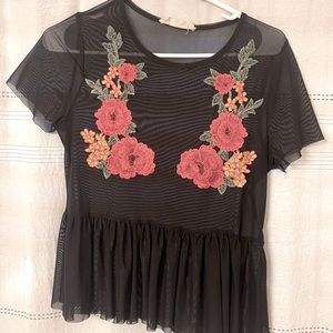 Rose embroidered high waisted with a flounce